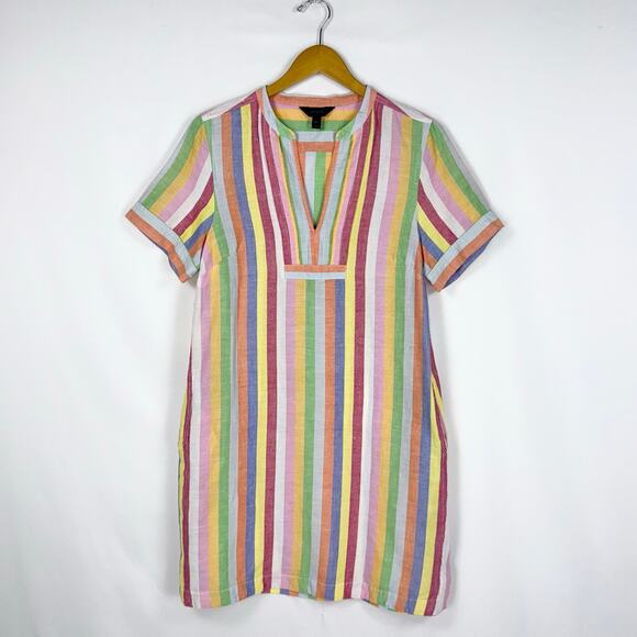 J Crew Women's Rainbow Pinstripe Linen Blend Dress Medium Petite - Picture 2 of 16